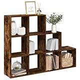 QZZCED Raumteiler-Bücherregal 3 Stufen Räuchereiche Multifunktionales...