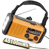 48100mWh/13000mAh Solar Kurbelradio, AM FM Notradio Batterieradio,700LM LED...