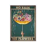 Calkkrer Retro Metall Poster No Rain No Flowers, Wanddeko Für Wohnzimmer,...