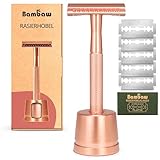 Bambaw Rasierhobel Damen mit Rasierhobel Ständer & 5 Rasierklingen, Metall...