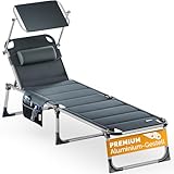Casaria® Sonnenliege klappbar Wetterfest mit Dach Kopfkissen Seitentasche...