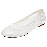 Emily Bridal Spitze Hochzeit Schuhe Flache Pumpen Runde Slip-on...