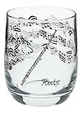 Glas mit Instrumenten und musikalischen Motiven, schwarzer Druck...