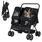 COSTWAY Hundewagen Doppel, Hundebuggy faltbar für 2 Hunde und Katzen,...