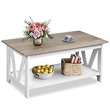 WLIVE Couchtisch Holz, Wohnzimmertisch mit Schubladen und...