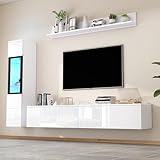 Kebnor TV Wohnwand Set 3-teilig LED Beleuchtung Hochglanz Weiß Wohnzimmer...