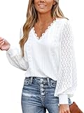 CUPSHE Damen Blusen mit V Ausschnitt, überbackener Spitze, Lange...