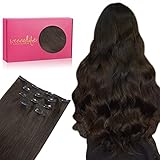 WENNALIFE Clip in Extensions Echthaar, 75g 5pcs 35cm Dunkel Braun...