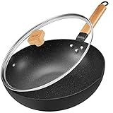 BEZIA Induktions Wok Pfanne mit Deckel, Antihaft-Wokpfanne 30 cm, Wok zum...