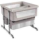NELLN Beistellbett Baby,Zwillingsbett, Babybett Mit Aufbewahrungskorb,...
