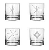 Set mit 4 Gläsern, 325 ml, Rocks Whiskey, altmodisch, Retro-Starbursts,...
