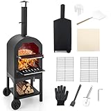 COSTWAY Pizzaofen Outdoor, holzbefeuerter Pizza Ofen mit eingebautem...