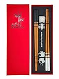 Sushi Essstäbchen Set Panda 2 Paar inklusive Keramik-Unterleger Premium...
