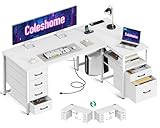 Coleshome Schreibtisch mit Stoff Schubladen, Umkehrbarer Schreibtisch L...