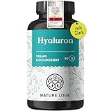 NATURE LOVE® Hyaluron Kapseln mit Zink - Hochdosiert mit 500mg - für...