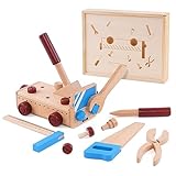 Werkzeugkasten aus Holz mit Zubehör Kinder - Motorikspielzeug und...