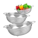 Sieb 3er-Set, Nudelsieb Edelstahl mit Griffen, Küchensieb...