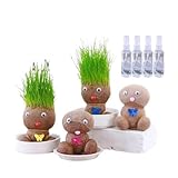 4 Stück Grass Head Doll Plant With Trays & Spray Bottles, Blumenkopf...