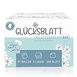 Glücksblatt Toilettenpapier Box, 3-lagig, 27 Rollen x 250 Blatt, 100%...