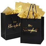 2 Stück Geschenktüten Klein Set, Schwarz Papiertüten mit Henkel,...
