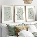 3er Set Premium Poster Set, Moderne Salbei Grüne Pflanzen Abstrakt Kunst...