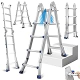 Fiqops Mehrzweckleiter 402cm 4x4 Sprossen Teleskopleiter 3 in 1 Aluleiter...