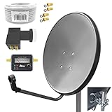 60cm HD Sat Anlage Quad LNB + 20m Koaxialkabel 135dB + Satfinder + 4...
