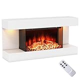 COSTWAY Elektrokamin mit Heizung & LED-Seitenlichtern, schwebender...