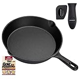OVERMONT Grillpfanne Gusseisen mit Griff - Gusseisenpfanne 25CM-...