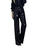 Sexy glitzernde Weite Hose gerade Y2K Paillettenhose hohe Taille glänzende...