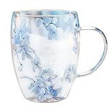 Isolierte Blumenkaffeetasse - Anti -Verbrenner -Glas -Becher, Doppelwand...