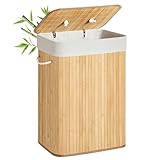 SONGMICS Wäschekorb mit Deckel, 72 L, Wäschekorb aus Bambus, faltbar, mit...