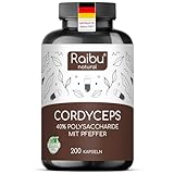 Raibu Cordyceps Kapseln hochdosiert 200 Kapseln mit 2100 mg Pilz Extrakt...