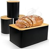 WENKO Brotkasten Schwarz [Luftdichter Deckel aus Bambus] Brotbox zur...