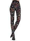 WOOTI TIGHTS Strumpfhose FANTASIA S NERO Blumenmuster mehrfarbig,...