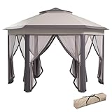 Outsunny Pavillon 4x4m Wasserdicht Pop-up sechseckiger Faltpavillon,...