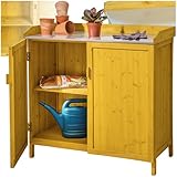 tectake® Pflanztisch Outdoor, Balkontisch mit Unterschrank aus Holz, 98 x...