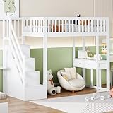 Merax Hochbett 90 x 200 cm, mit Schreibtisch, multifunktionales Kinderbett...