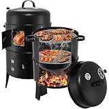 Räucherofen, 3 in 1 Räucherofen, Holzkohlegrill mit Deckel, Smoker Grill...