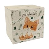 Babyfuchs Spardose aus Holz mit Spruch Sparfuchs ein niedliches Sparschwein...