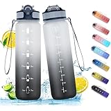 NAVTUE Trinkflasche, 1l Wasserflasche mit Strohhalm, BPA-frei,...