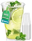 Commerline 100 Stück Plastikbecher 0,4L Trinkbecher, Plastik Transparent...