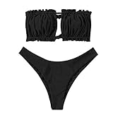 ZAFUL Damen Bikini Set, schulterfrei Bandeau mit Kordelzug & Rüschen High...