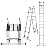 Teleskopleiter Klappleiter Aluminium 5M (2.5+2.5) Ausziehbare Leiter...