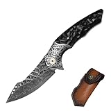 Klappmesser einhandmesser Damaszener-Muster Schwarzes Sandalholz...