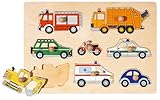 Goki 57996 Steckpuzzle Kinder Holzpuzzle mit Feuerwehr, Polizei, Bagger &...