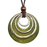 GelConnie Lederkordel-Halskette, mehrschichtiger Holzanhänger,...