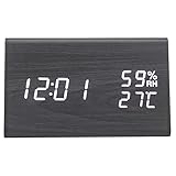 Syrisora Digitaler Wecker aus Holz, Elektronische LED-Anzeige mit Uhrzeit,...