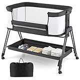 COSTWAY 2 in 1 Beistellbett & Stubenwagen klappbar, tragbare Babybett mit 7...