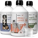 ReaVET Futteröl Hunde, 3 Sorten x 500ml, Barföl Hund - Set aus Lachsöl,...